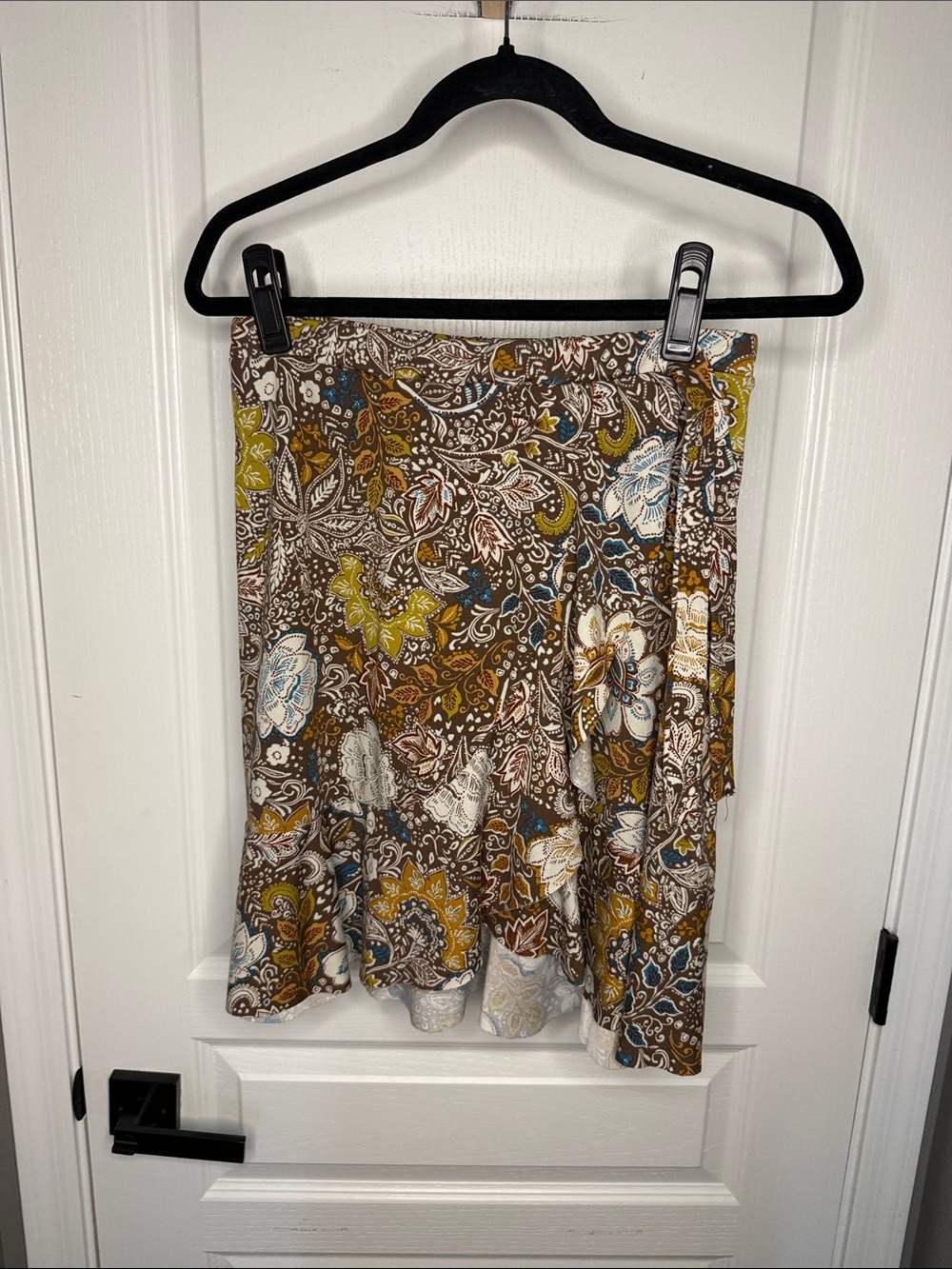 EARTHBOUND Brown Paisley Mini Skirt with Mustard & Teal Accents